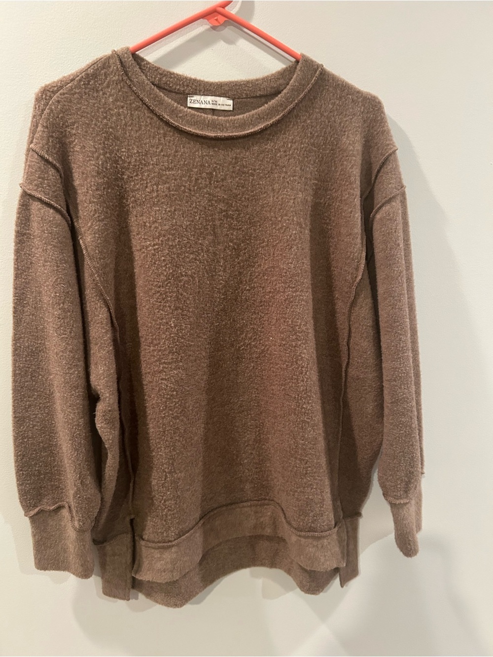 Zenana  Brown Plush Crewneck Sweater